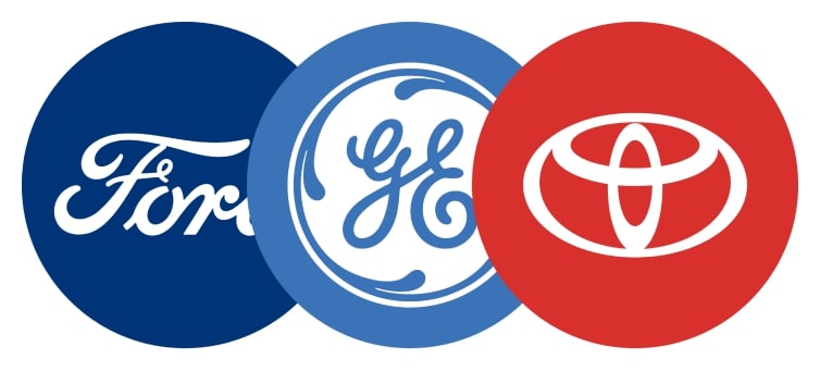 Logos of Ford Motor, General Electric, and Toyota displayed in overlapping circles..jpg
