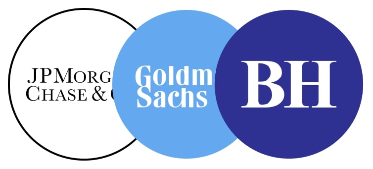 Logos of JPM, Goldman Sachs, and BRK.A and BRK.B displayed in overlapping circles..jpg
