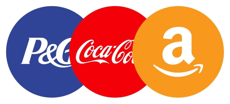 Logos of Procter & Gamble, Coca-Cola, and AMZN displayed in overlapping circles..jpg