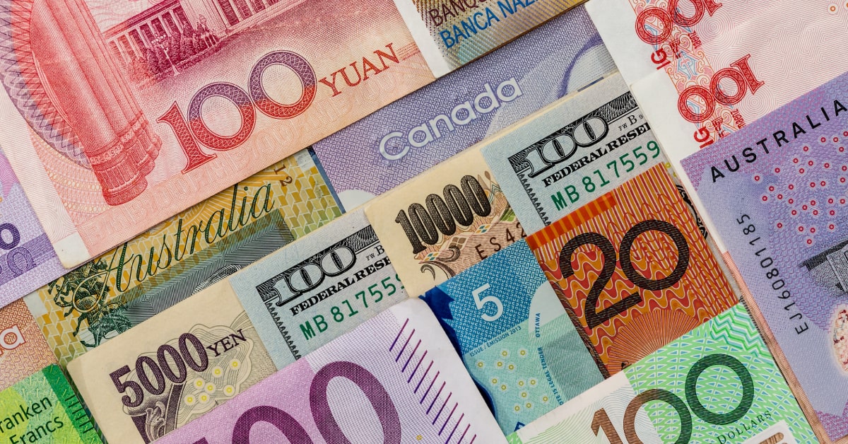 A screenshot of multiple currencies laid out next to each other. These currencies can be used within forex trading.
